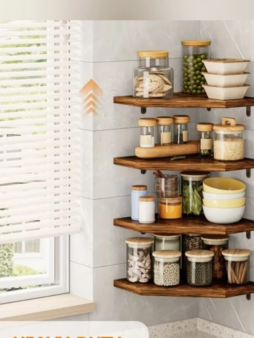 Brown Wood Corner Wall Display Shelves - 4 Pack